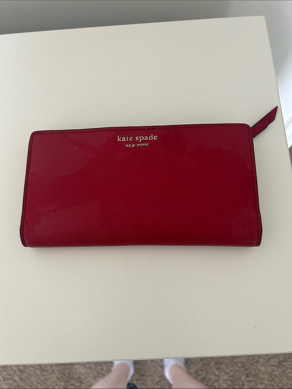 kate spade Red Patent Zip Wallet with Gold Logo